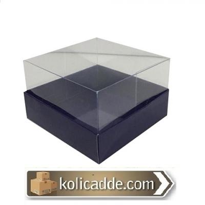 Asetat Kapaklı Lacivert Kutu 10x10x6 cm-KoliCadde